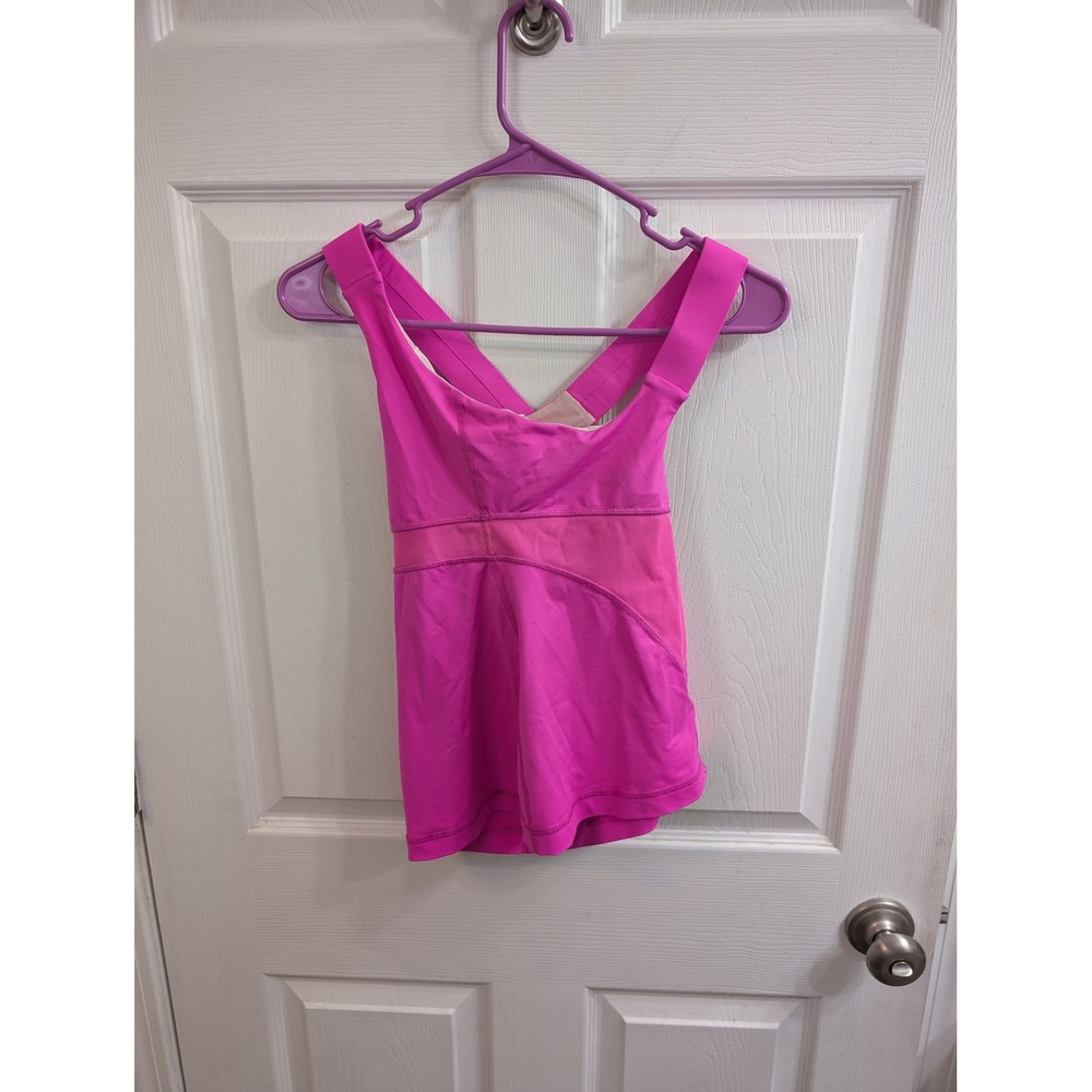 Lululemon Push‎ Your Limits Tank Top Womens Pink Activewear Bra Mesh - Size 4